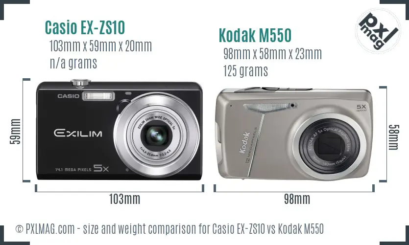 Casio EX-ZS10 vs Kodak M550 size comparison