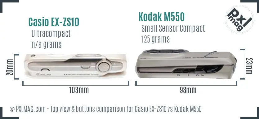 Casio EX-ZS10 vs Kodak M550 top view buttons comparison