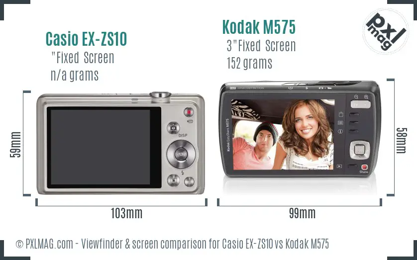 Casio EX-ZS10 vs Kodak M575 Screen and Viewfinder comparison