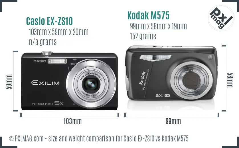 Casio EX-ZS10 vs Kodak M575 size comparison