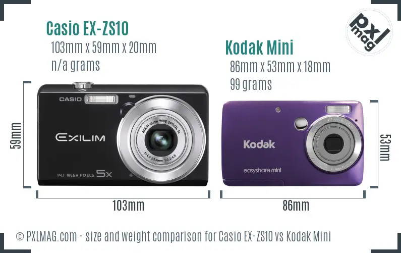 Casio EX-ZS10 vs Kodak Mini size comparison