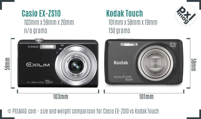 Casio EX-ZS10 vs Kodak Touch size comparison