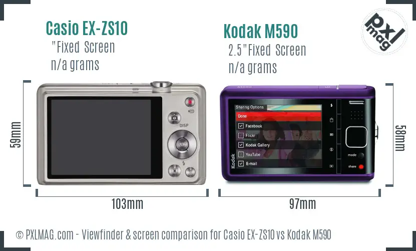 Casio EX-ZS10 vs Kodak M590 Screen and Viewfinder comparison