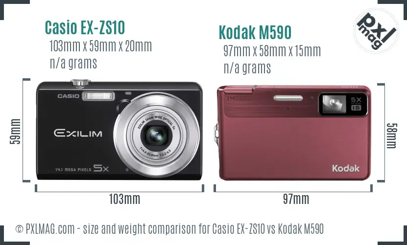 Casio EX-ZS10 vs Kodak M590 size comparison