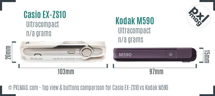 Casio EX-ZS10 vs Kodak M590 top view buttons comparison