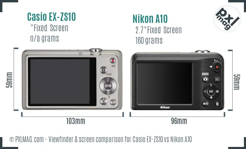 Casio EX-ZS10 vs Nikon A10 Screen and Viewfinder comparison