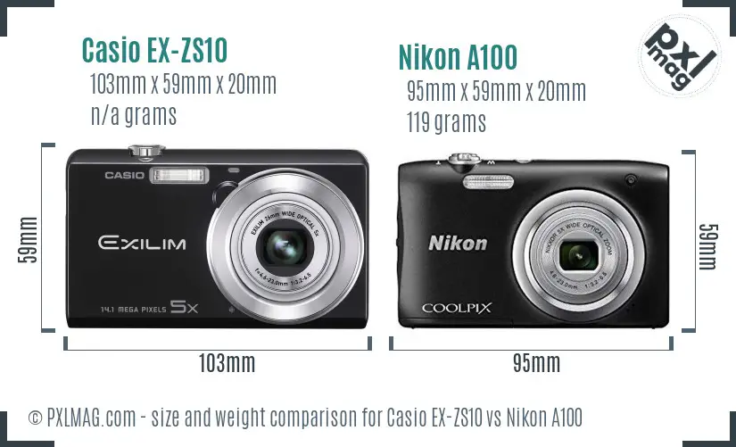 Casio EX-ZS10 vs Nikon A100 size comparison Casio EX-ZS10 vs Nikon A100 size comparison
