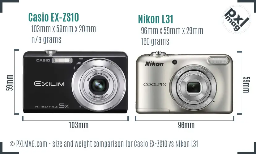 Casio EX-ZS10 vs Nikon L31 size comparison Casio EX-ZS10 vs Nikon L31 size comparison