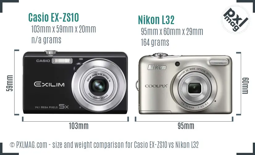 Casio EX-ZS10 vs Nikon L32 size comparison