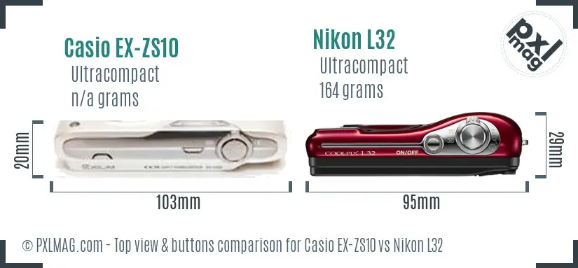 Casio EX-ZS10 vs Nikon L32 top view buttons comparison