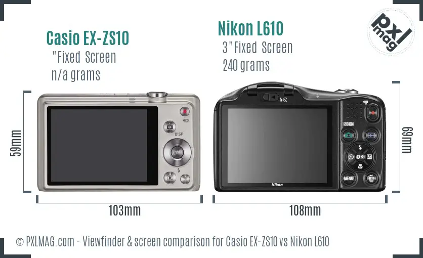Casio EX-ZS10 vs Nikon L610 Screen and Viewfinder comparison