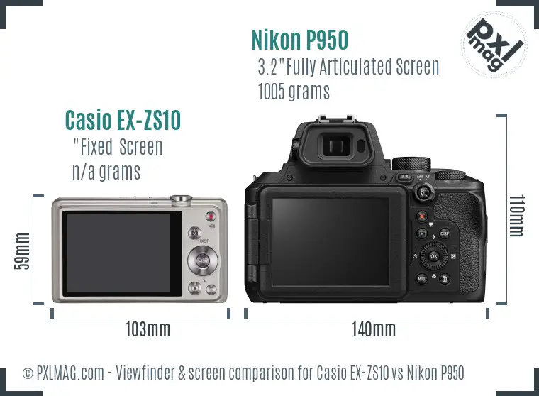 Casio EX-ZS10 vs Nikon P950 Screen and Viewfinder comparison