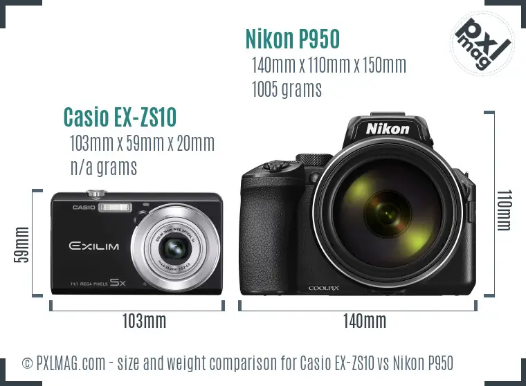 Casio EX-ZS10 vs Nikon P950 size comparison