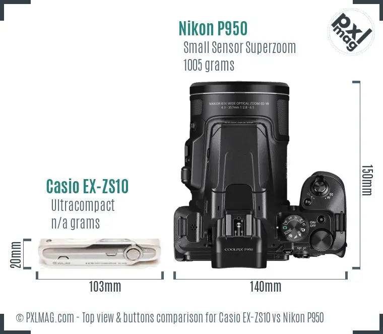 Casio EX-ZS10 vs Nikon P950 top view buttons comparison