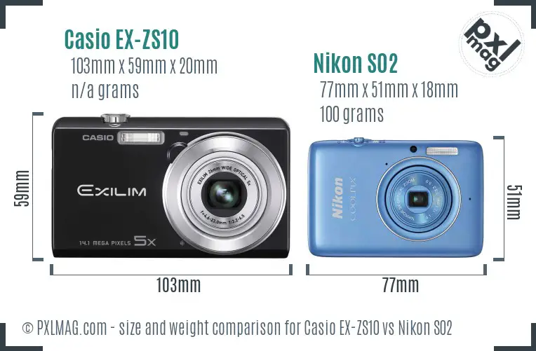Casio EX-ZS10 vs Nikon S02 size comparison