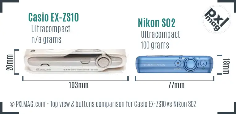 Casio EX-ZS10 vs Nikon S02 top view buttons comparison