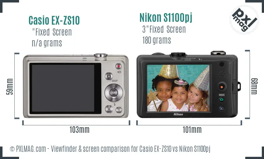 Casio EX-ZS10 vs Nikon S1100pj Screen and Viewfinder comparison