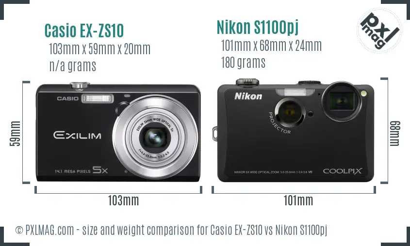 Casio EX-ZS10 vs Nikon S1100pj size comparison
