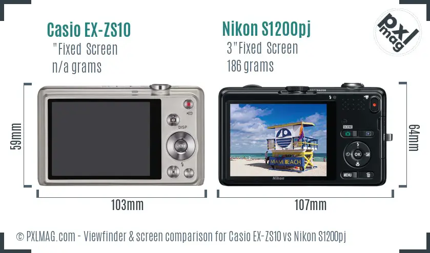 Casio EX-ZS10 vs Nikon S1200pj Screen and Viewfinder comparison