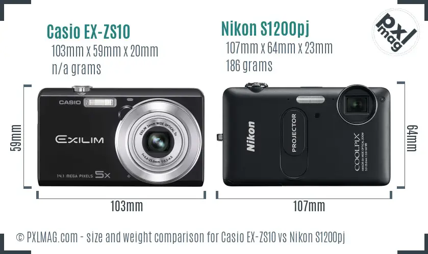 Casio EX-ZS10 vs Nikon S1200pj size comparison