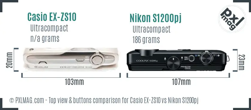 Casio EX-ZS10 vs Nikon S1200pj top view buttons comparison