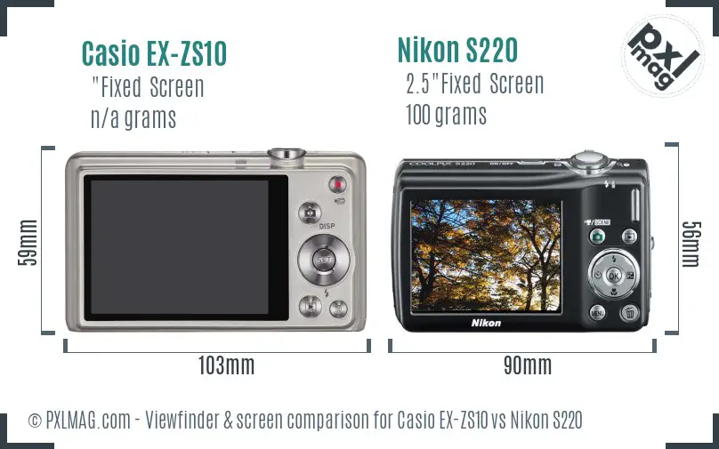 Casio EX-ZS10 vs Nikon S220 Screen and Viewfinder comparison