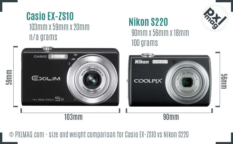 Casio EX-ZS10 vs Nikon S220 size comparison