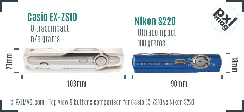 Casio EX-ZS10 vs Nikon S220 top view buttons comparison