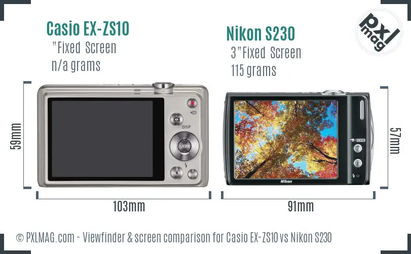 Casio EX-ZS10 vs Nikon S230 Screen and Viewfinder comparison