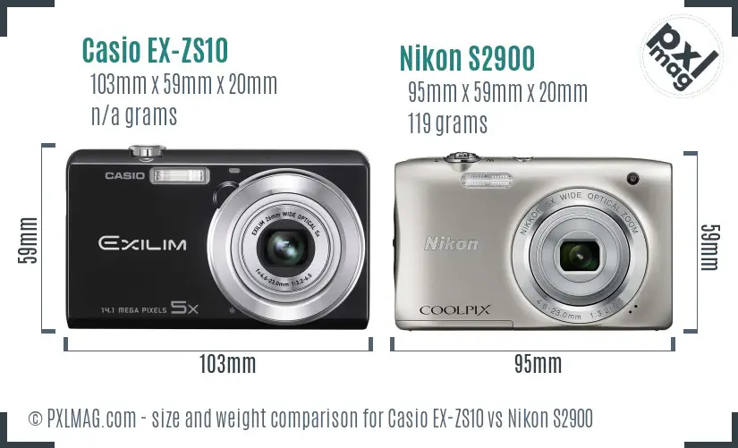 Casio EX-ZS10 vs Nikon S2900 size comparison