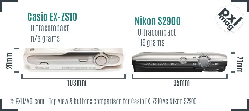 Casio EX-ZS10 vs Nikon S2900 top view buttons comparison