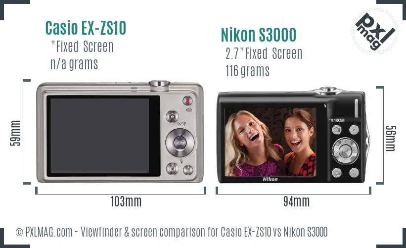 Casio EX-ZS10 vs Nikon S3000 Screen and Viewfinder comparison