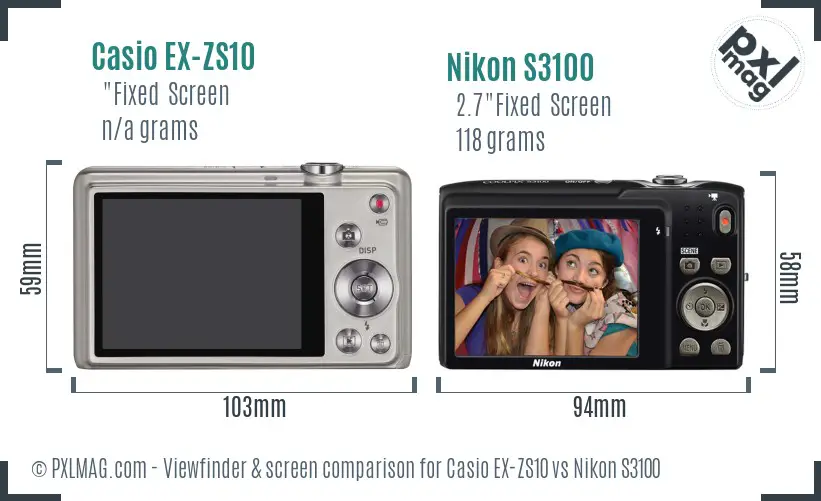 Casio EX-ZS10 vs Nikon S3100 Screen and Viewfinder comparison