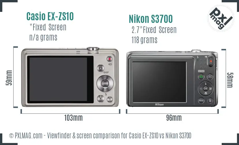 Casio EX-ZS10 vs Nikon S3700 Screen and Viewfinder comparison