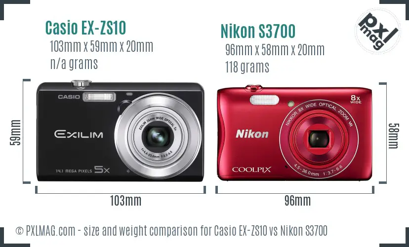 Casio EX-ZS10 vs Nikon S3700 size comparison
