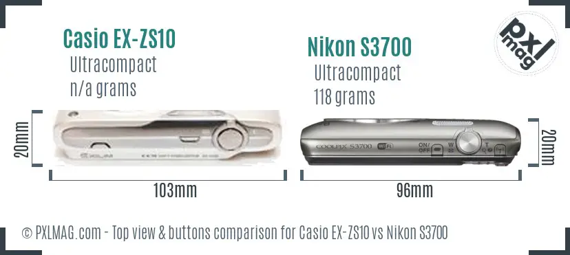 Casio EX-ZS10 vs Nikon S3700 top view buttons comparison