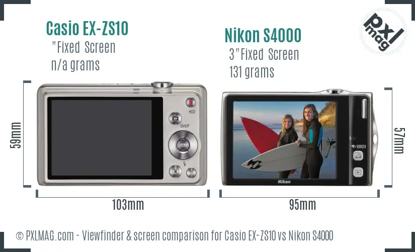 Casio EX-ZS10 vs Nikon S4000 Screen and Viewfinder comparison