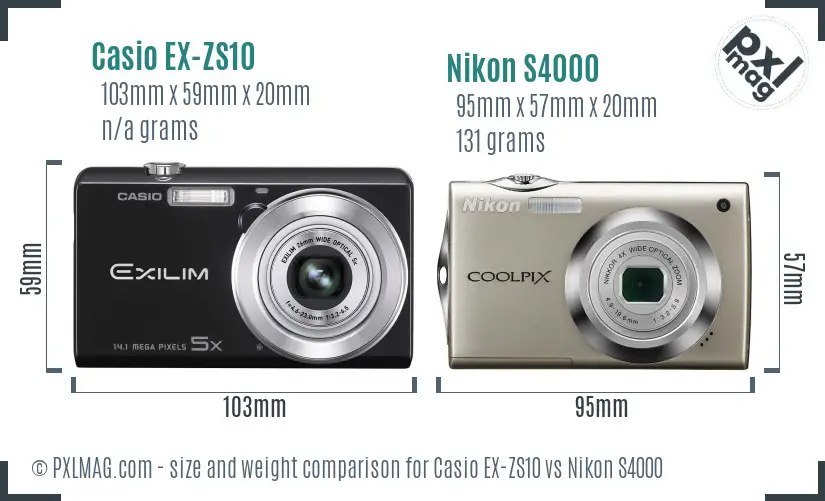 Casio EX-ZS10 vs Nikon S4000 size comparison