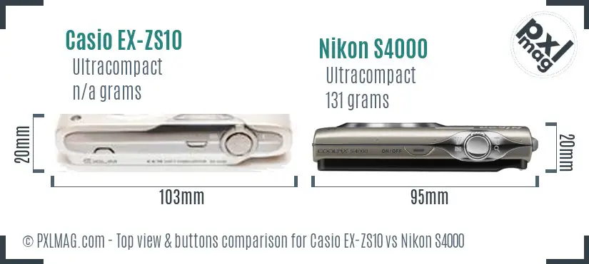 Casio EX-ZS10 vs Nikon S4000 top view buttons comparison