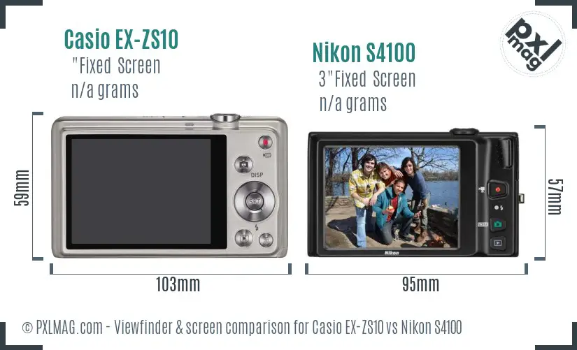 Casio EX-ZS10 vs Nikon S4100 Screen and Viewfinder comparison