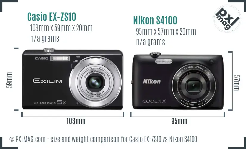 Casio EX-ZS10 vs Nikon S4100 size comparison