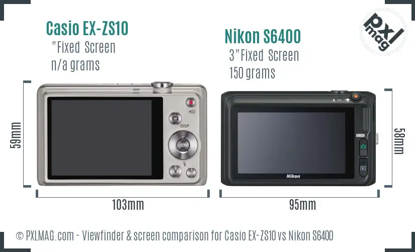 Casio EX-ZS10 vs Nikon S6400 Screen and Viewfinder comparison