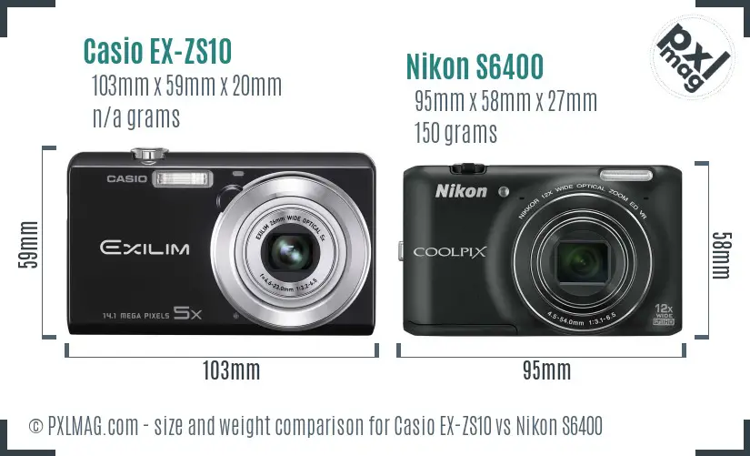 Casio EX-ZS10 vs Nikon S6400 size comparison