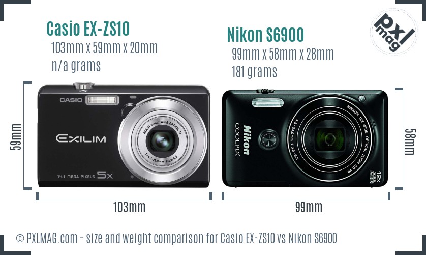 Casio EX-ZS10 vs Nikon S6900 size comparison