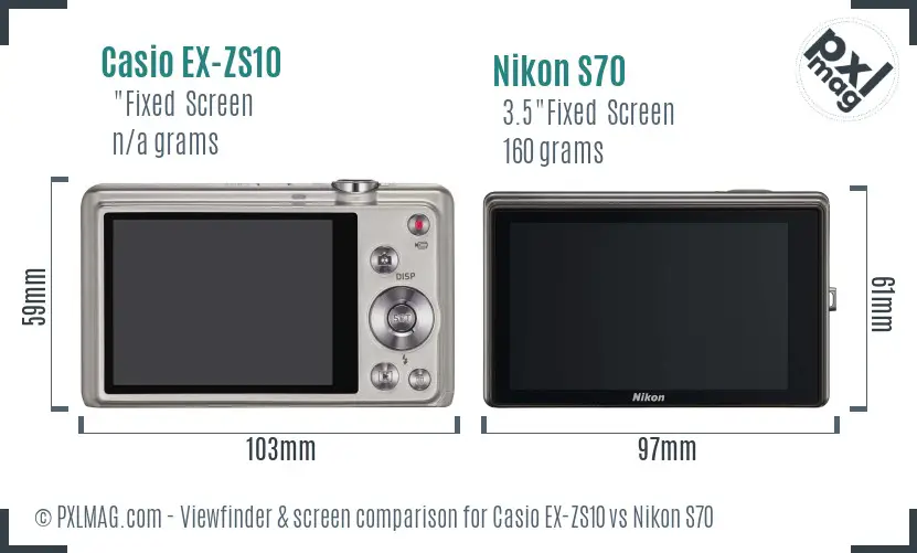 Casio EX-ZS10 vs Nikon S70 Screen and Viewfinder comparison