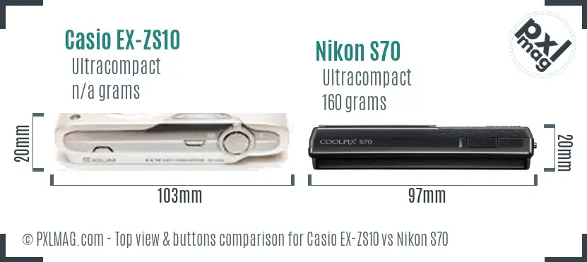 Casio EX-ZS10 vs Nikon S70 top view buttons comparison