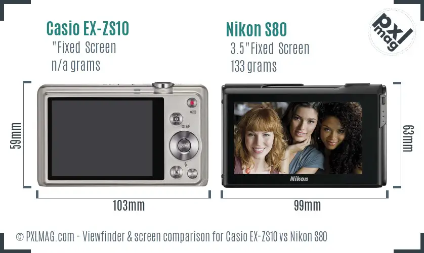 Casio EX-ZS10 vs Nikon S80 Screen and Viewfinder comparison
