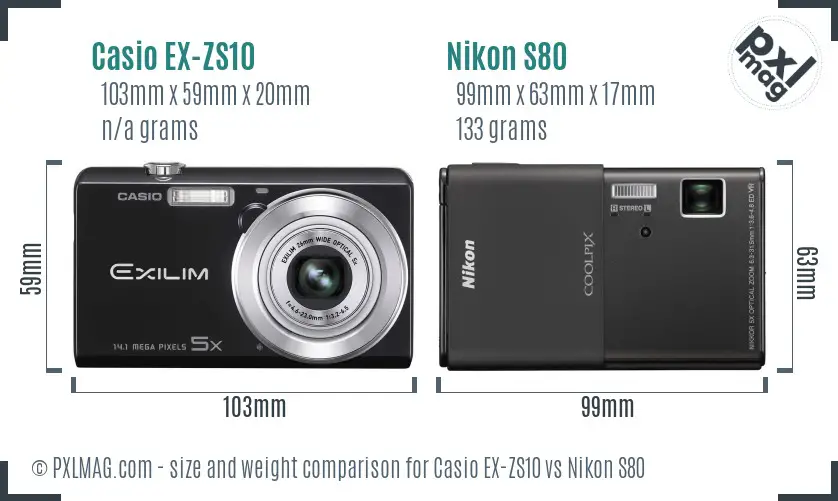 Casio EX-ZS10 vs Nikon S80 size comparison