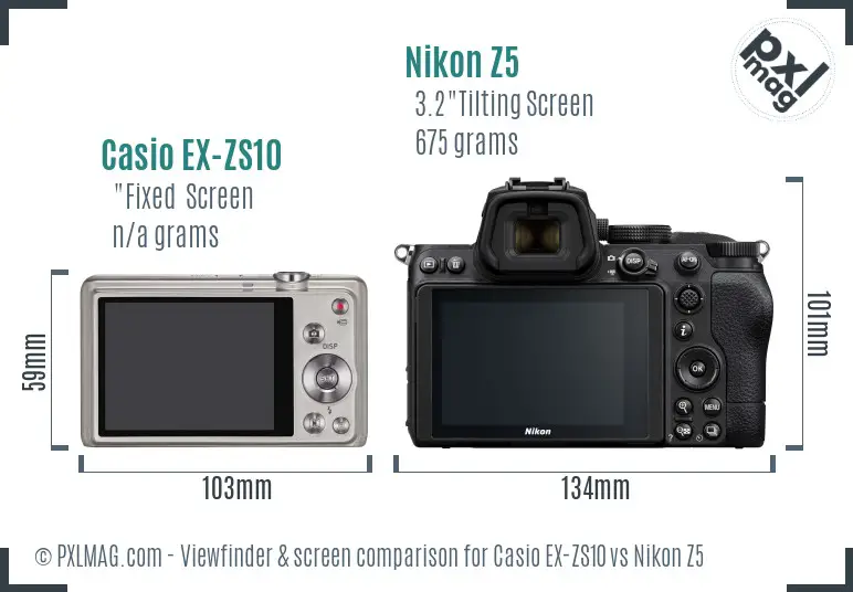 Casio EX-ZS10 vs Nikon Z5 Screen and Viewfinder comparison