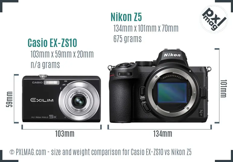 Casio EX-ZS10 vs Nikon Z5 size comparison